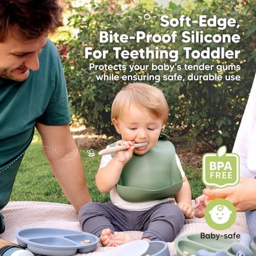 KeaBabies Silicone Baby Spoons - Self Feeding Utensils for 6-12 Months | 3-Pack Dishwasher-Safe Set (Slate)