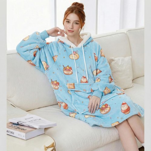 Qeils Wearable Blanket Hoodie for Women, Comfy Sherpa Sweatshirt Blanket as Birthday Christmas Gifts, Oversized Pullover Jacket Blanket Hoodie for Adult (Desserts, Adult)