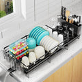 Pantasia Large Dish Drying Rack, Expandable Dish Rack for Kitchen Counter, Upgraded Dish Drainer with Drainboard Set, Multifunctional Dishrack with Utensil Holder & Cup Holder, 13.4"-28.7" L x 11.8" W