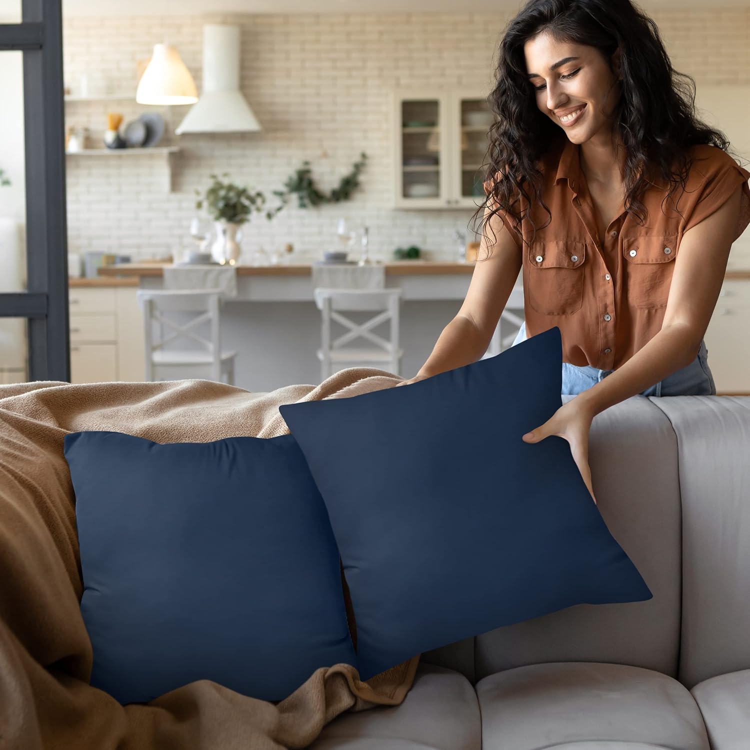 Utopia Bedding 20x20 Pillow Inserts - Set of 2 Navy Decorative Throw Pillows for Sofa & Couch - Soft & Fluffy Cushions
