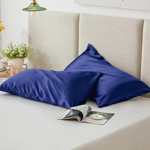 Love's Cabin Satin Pillowcase Set - Cooling Pillow Covers for Hair & Skin, 20x26 Inches, Navy