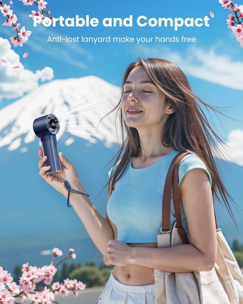Gaiatop Portable Handheld Turbo Fan, 1-100 Adjustable High Speeds, 3-20Hrs Cooling Times, 4800mAh USB Rechargeable Portable Small Hand Fans with Lanyard for Outdoor, Travel, Home, Make Up, Navy Blue