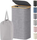 Lifewit 100L Laundry Basket - Foldable Hamper with Lid & Bamboo Handles | Light Gray, Removable Bag