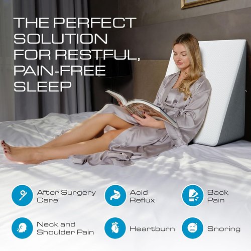 Kolbs Bed Wedge Pillow - Chic Jacquard Cover for Acid Reflux Relief | 12-Inch Height