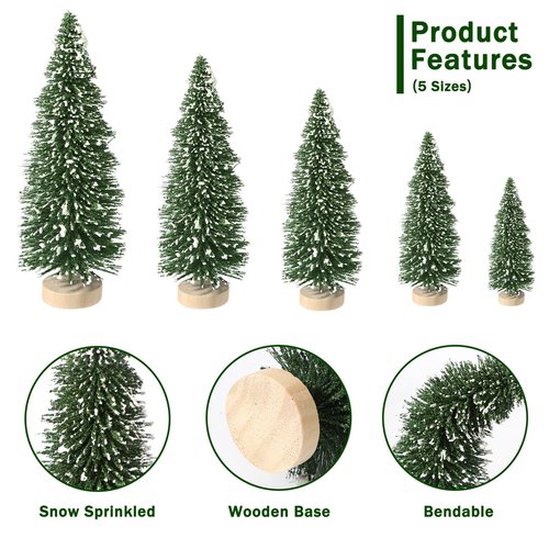 30pcs Mini Christmas Trees, Artificial Christmas Pine Tree Mini Bottle Brush Trees Tabletop, Small Sisal Trees with Wooden Bases, Xmas Holiday Home Decor (Green-A)