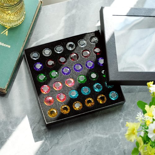 HDCRYSTALGIFTS 36pcs Multi-Color Art Glass Diamonds - Elegant Crystal Gems for Weddings & Parties