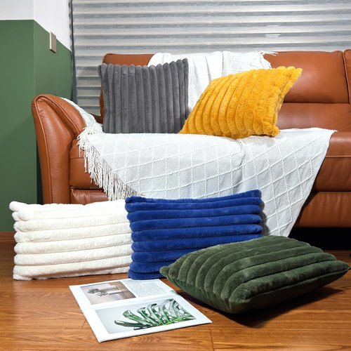 18x18 Throw Pillow Covers Set of 2, Decorative Faux Fur Covers for Bed, Couch Soft Fluffy Pillow Cover with Velvet Back for Living Room, Neutral Home Décor Accent for Sofa - Dark Gray
