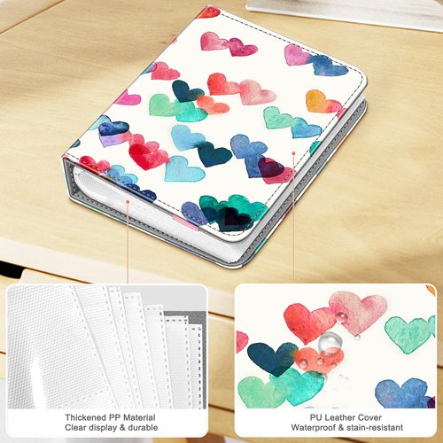 Fintie Instax Mini Photo Album for 2x3-Inch Film - 104 Pockets Small Albums for Fujifilm Instax Mini 12/11/99/40/7+/EVO/LiPlay/Link 3-2-1 Instant Camera/Polaroid Hi-Print Printer, Raining hearts