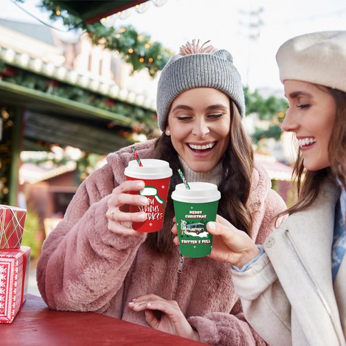 Arsemica Christmas Vacation Merch Party Supplies, 48 Pack Holiday Paper Cups with Lids and Straws, 12 oz Xmas Disposable Cups Table Decor, Funny Holiday Party Cups for Coffee Hot Chocolate Cocoa Tea