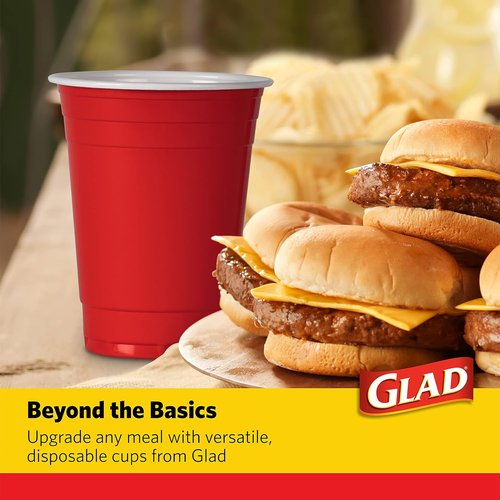 Glad Everyday Disposable Plastic Cups - Heavy Duty Red Party Cups | Strong & Sturdy, 18 Ounce, 40 Count
