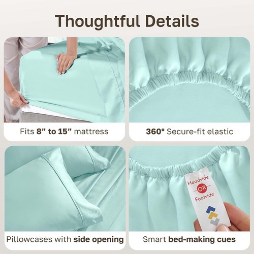 California Design Den Split King Bed Sheets Set - 100% Cotton, 400 Thread Count, Smooth Sateen Finish, Deep Pockets, Seafoam