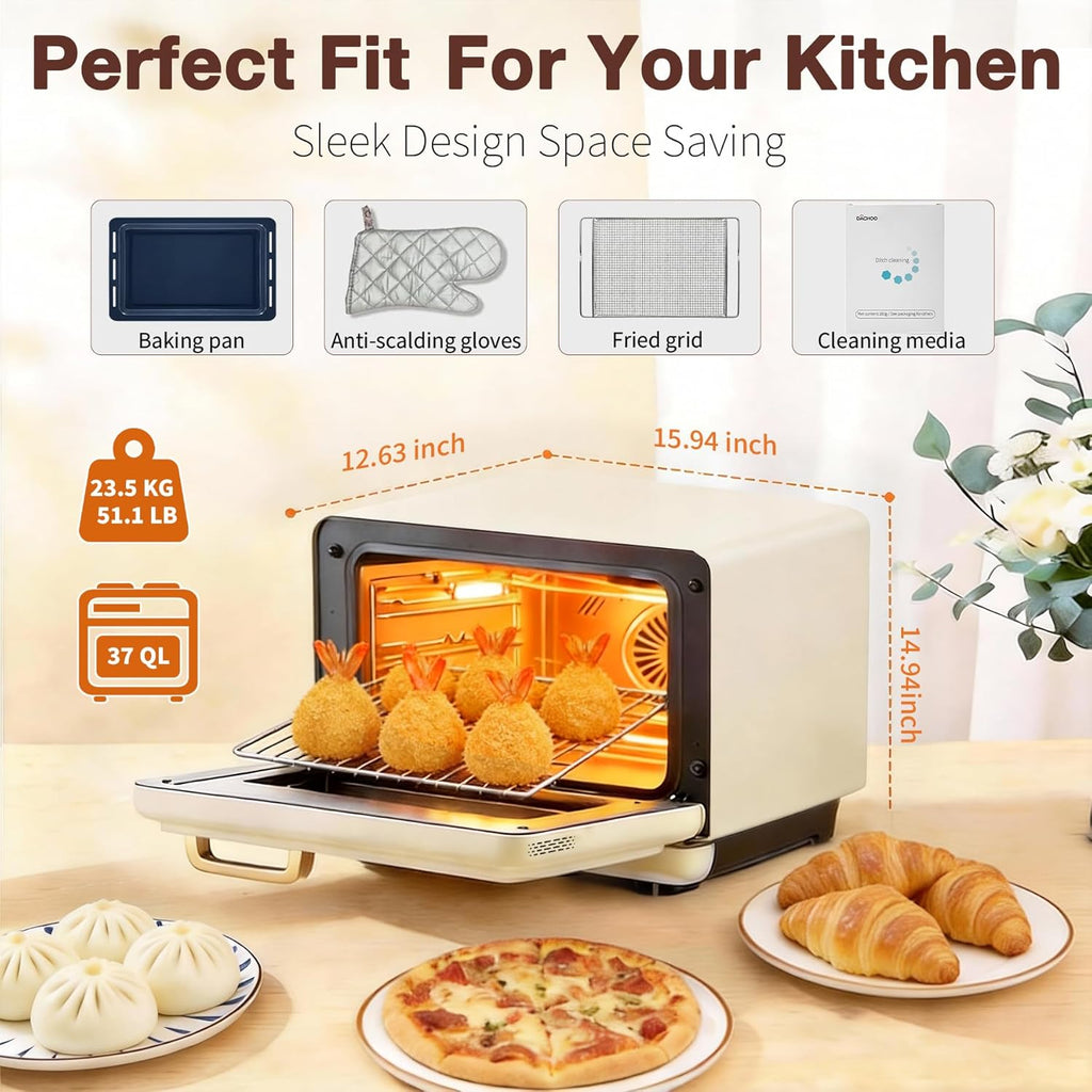 ROBAM Toaster Air Fryer Oven Combo - Large 1.2 Cu.Ft Convection Cooker with 32 Preset Recipes | Smart Touch Temp Control (White)