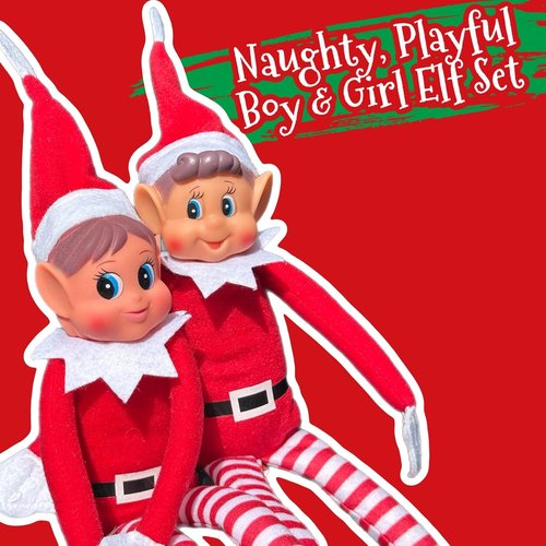Elfie & Elvie | Fun Playful Elves Behavin' Badly Figures - Soft Body & Vinyl Face, Set of 2, Red