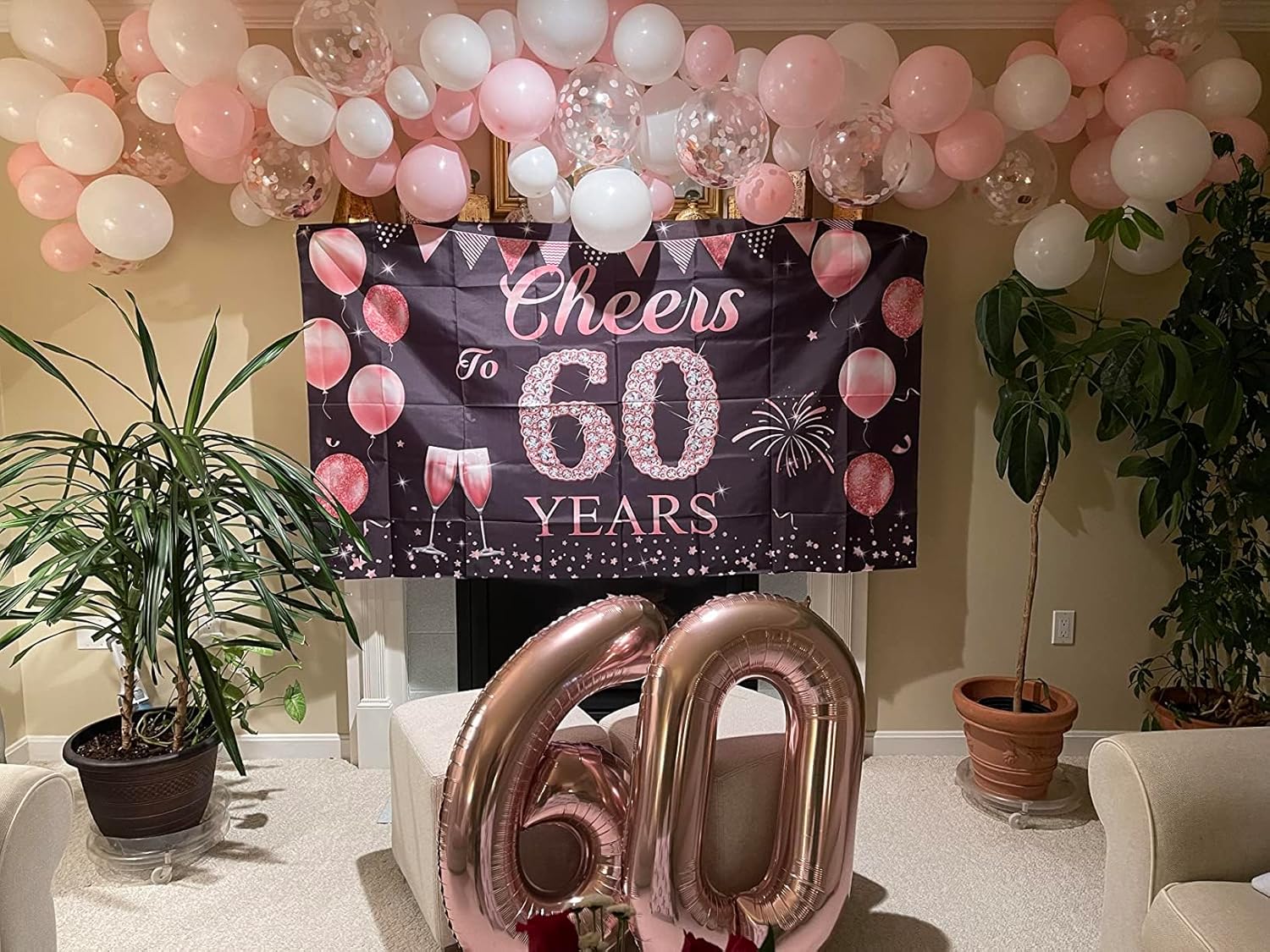 Rose Gold 60th Birthday Decorations - Elegant Party Supplies with Big Number Balloons for Men & Women
