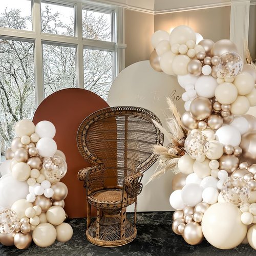 White Sand Champagne Gold Balloon Arch Kit, 143Pcs Metallic Champagne Gold Neutral Balloons Garland Arch Kit Confetti Balloons for First Communion Anniversary Engagement Wedding Birthday Decorations