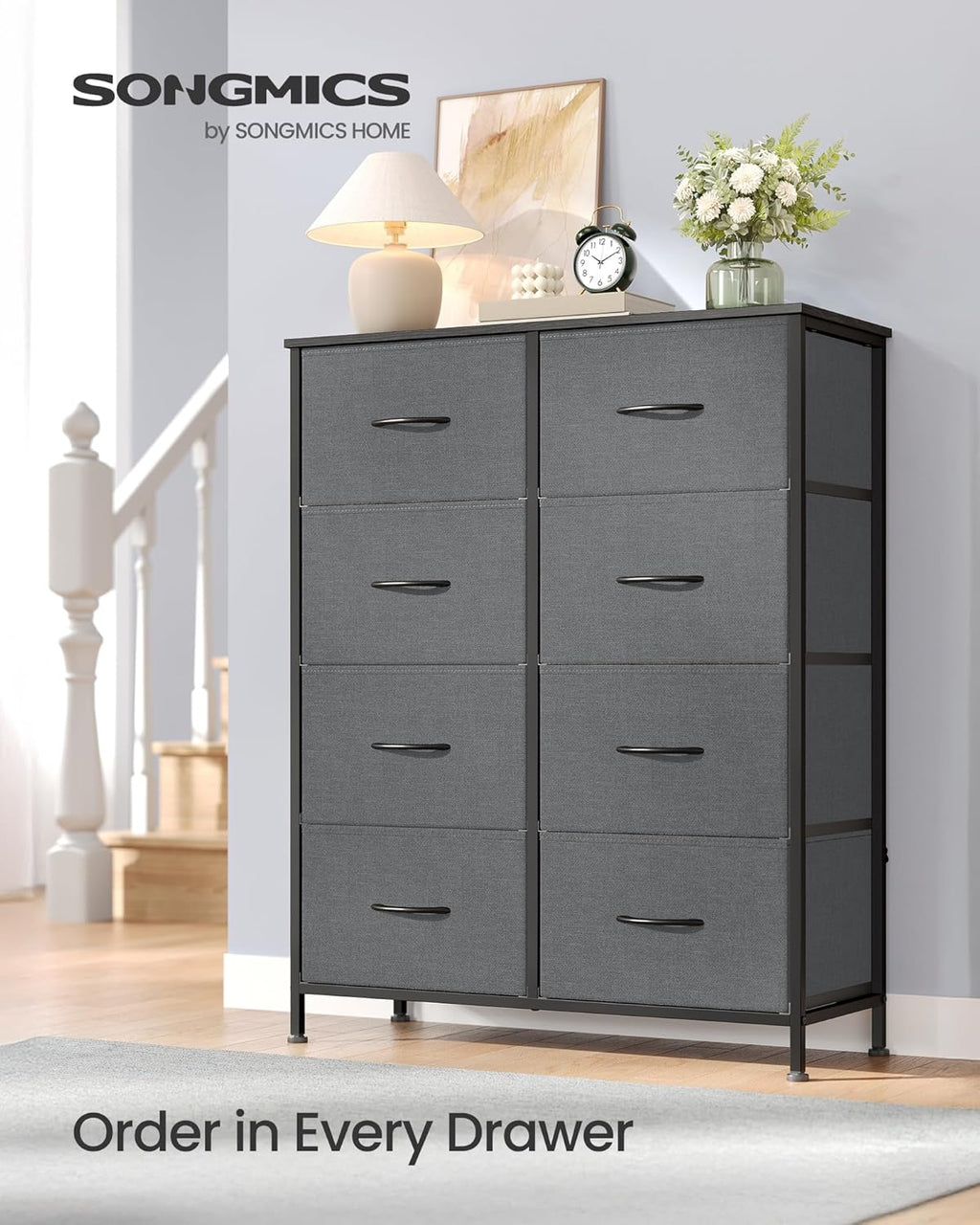 SONGMICS Dresser - Modern 8-Drawer Storage Organizer Unit for Bedroom & Entryway | Slate Gray