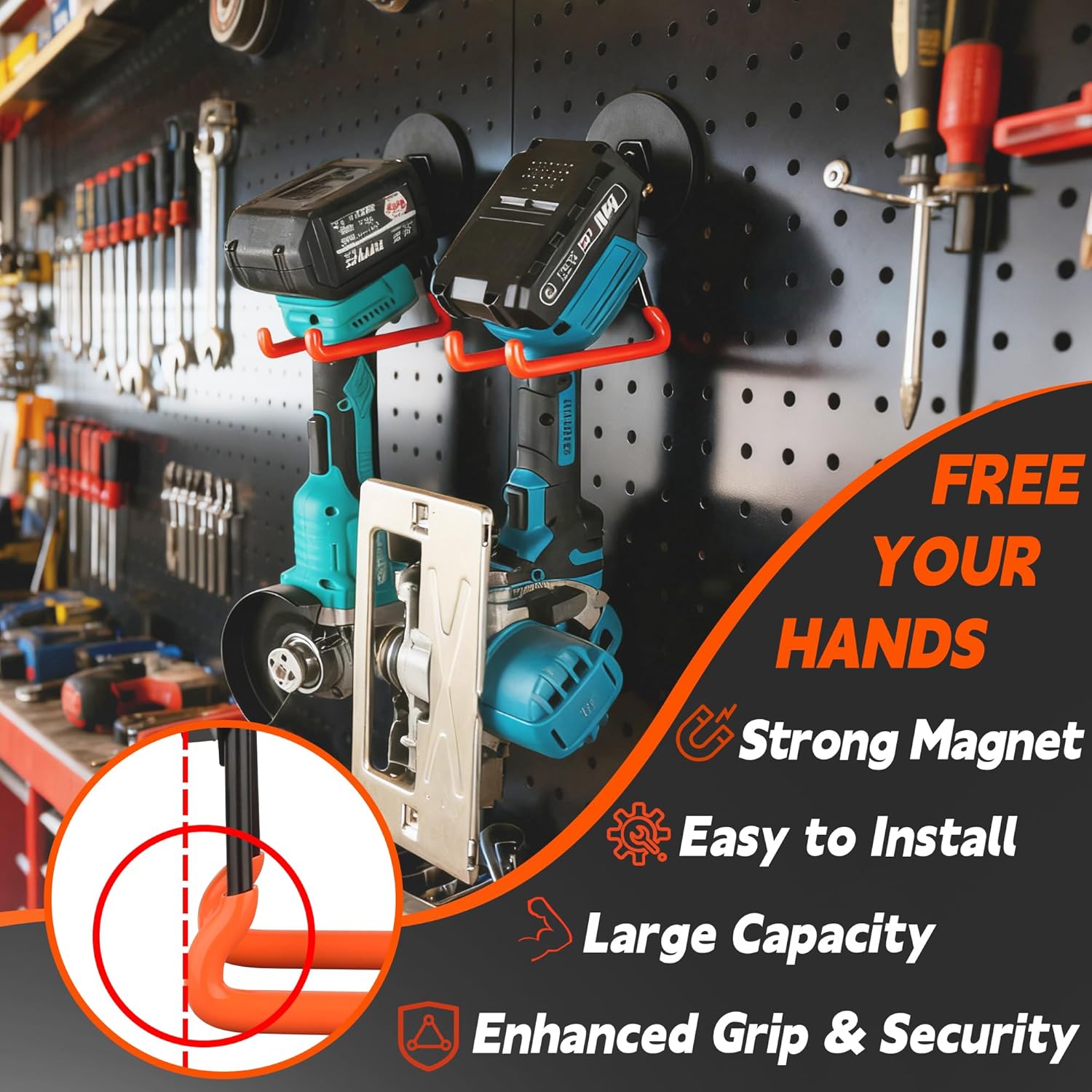 ULIBERMAGNET Heavy Duty Magnetic Hooks - Strong 3.46 Inch Hooks for Cables, Tools & More | 2 Pack (Orange)