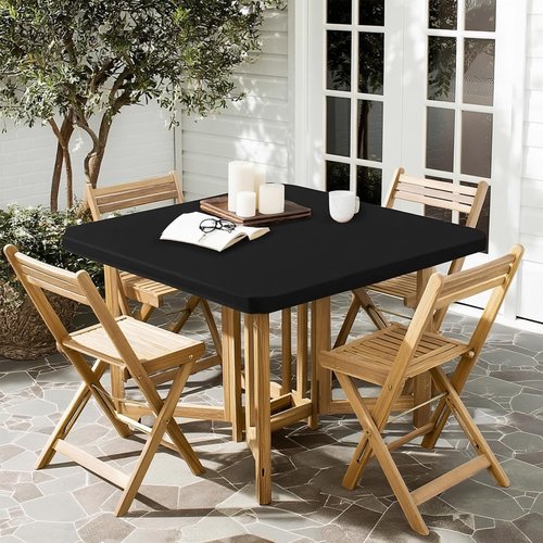 NALVXIN, 2 Packs, Fitted Tablecloth Black Card Elastic Spandex Table Cover-Small Stretch Folding Table Cloths for Kitchen Dining Picnic Patio Outdoor Party (Black, 34in*34in(Square))
