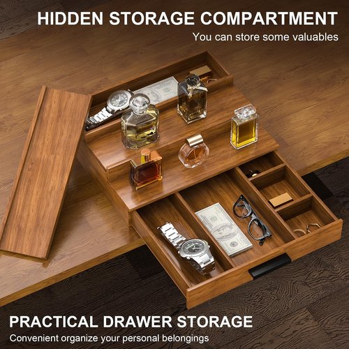 Sueuapp Walnut Wood Cologne Organizer for Men 3 Tier Cologne Stand,Wooden Cologne Holder Display Shelf with Hidden Compartment and Drawer,Perfume Organizer Great Gift for Men