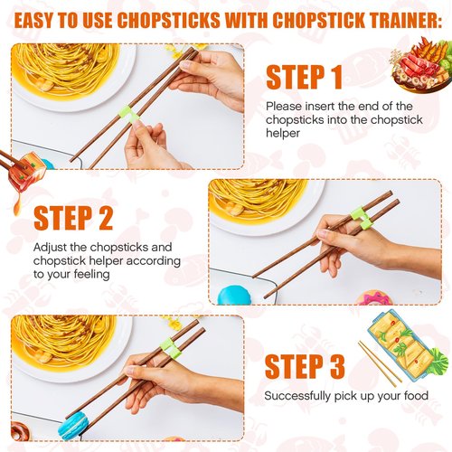 Suttmin 500 Pcs Reusable Chopsticks Helper Multicolor Plastic Practice Chopstick Trainer Hinges Connector Chinese Chop Stick Helper for Adult Learner Beginner