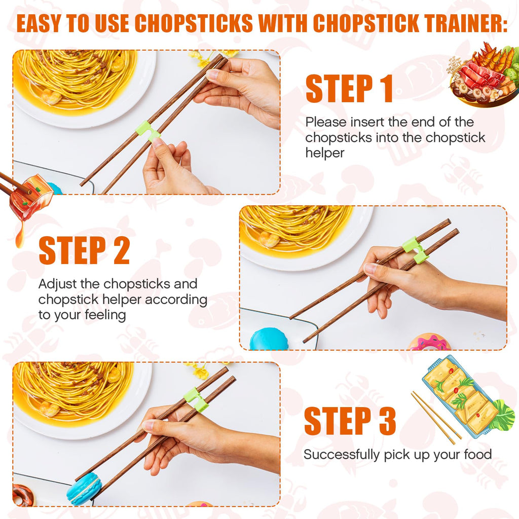 Suttmin 500 Pcs Reusable Chopsticks Helper Multicolor Plastic Practice Chopstick Trainer Hinges Connector Training Chinese Chop Non Slip Stick Helper for Adult Learner Beginner