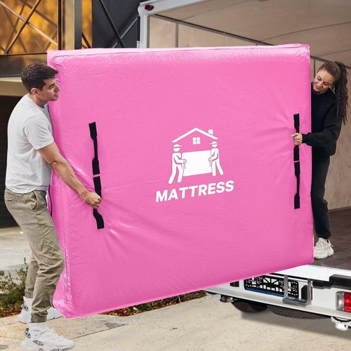 Mattress Bags for Moving, BETU Mattress Protector Waterproof Mattress Cover Queen Size Storage Bags with 8 Heavy-Duty Handles and Zipper for Bed Extra Thick Large Reusable (82"x62"x15" Pink)