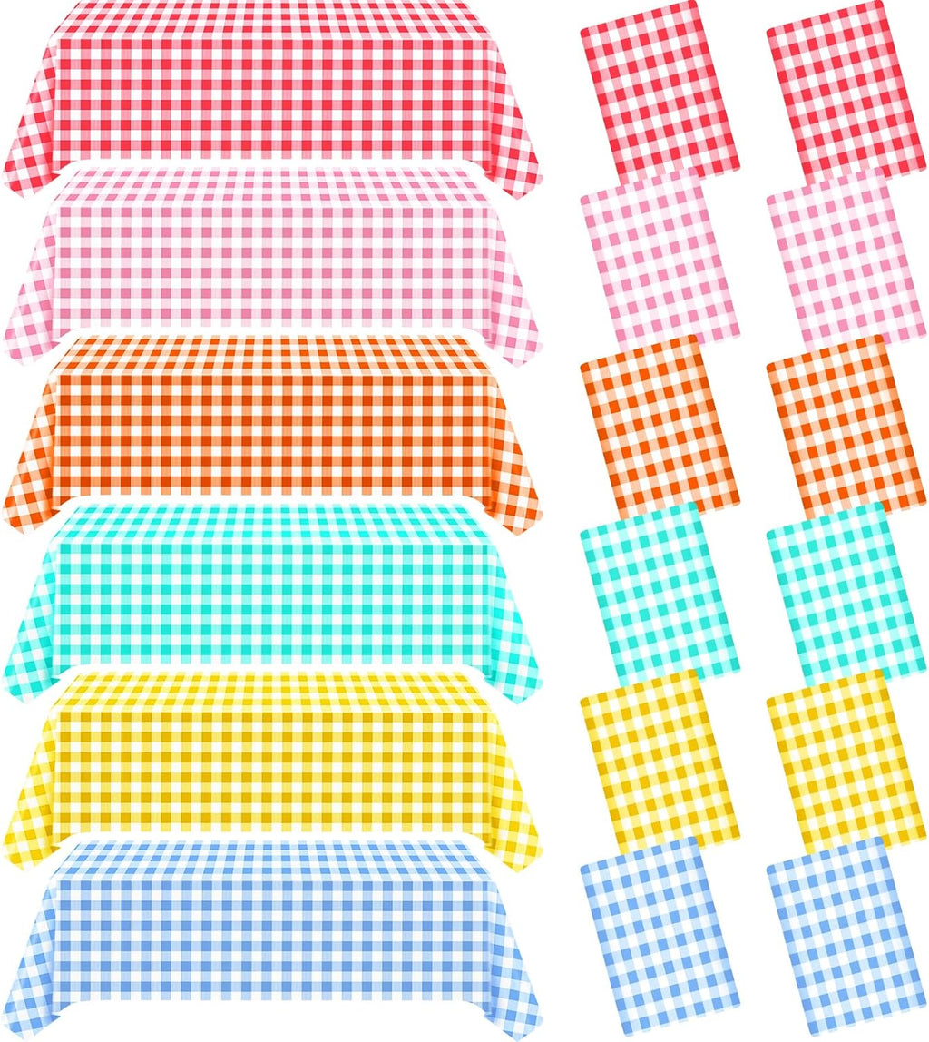 VAIPI Disposable Tablecloths - 12 Pack Pastel Plaid Gingham for Easter Parties | 108 x 54 Inch