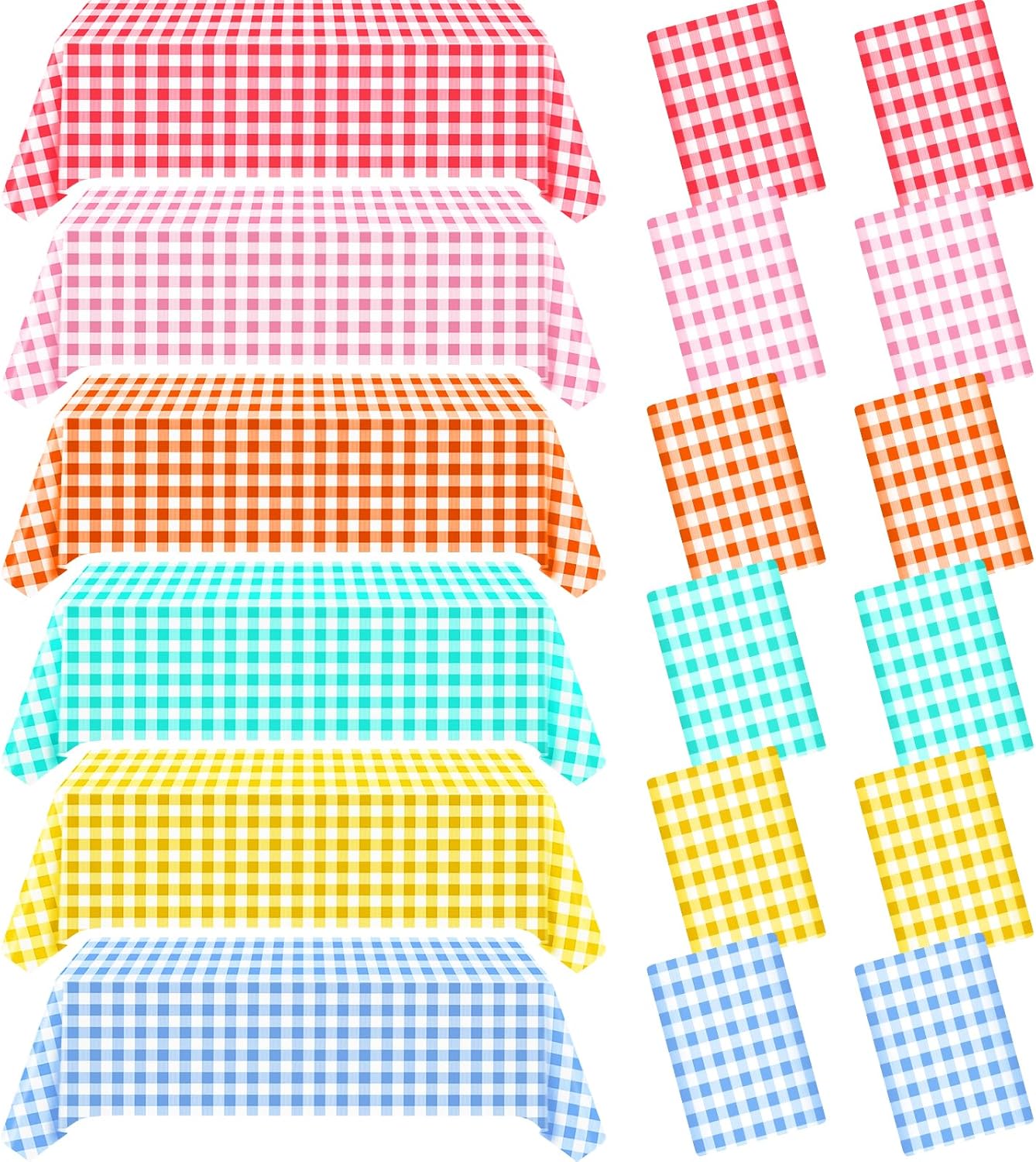 VAIPI Disposable Tablecloths - 12 Pack Pastel Plaid Gingham for Easter Parties | 108 x 54 Inch