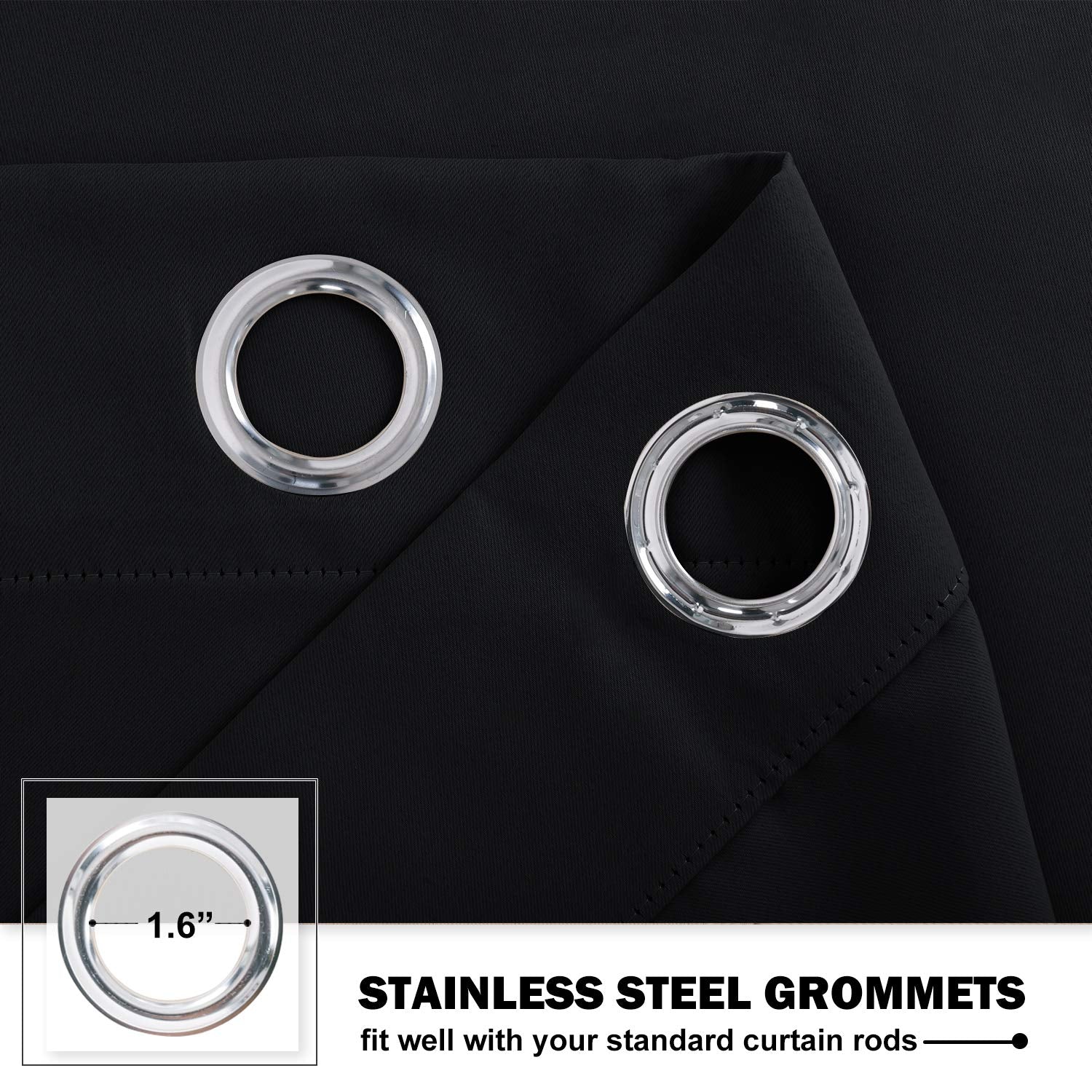 NICETOWN Short Tiers Blackout Curtains for RV Bedroom Windows, Room Darkening Grommet Curtain Tiers for Basement/Bedroom/Halloween Decor, 52 W x 30 L, Black, Set of 2