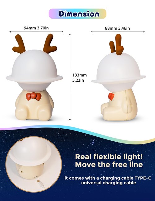 L LOHAS Nursery Night Lights, Cute Nursery Lamps with 7 Colors Adjustable Touch Control, USB Rechargeable, Kawaii Decor Stuff