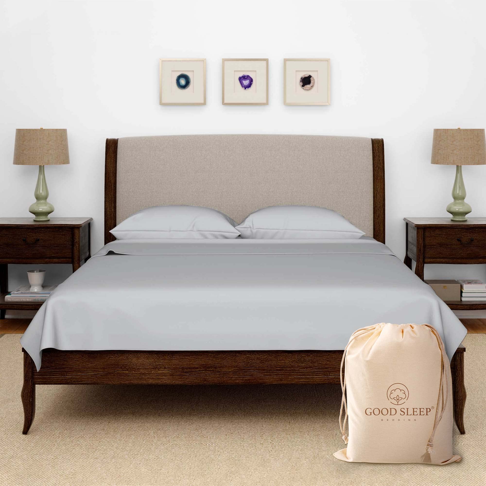 Olympic Queen Sheets Set, 100% Egyptian Cotton, Luxury 600 Thread Count, 4 Pc Super Queen Sheets Sets, Soft & Breathable, Snug Fit,16" Deep Pocket Fitted Sheet, 2 Pillowcases & 1 Flat Sheet,Light Gray