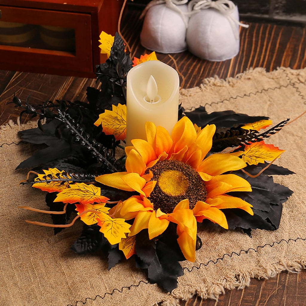 Skiennix Halloween Candle Rings - Artificial Leaves Wreaths for Festive Home Decor | 2 Pack Rose Skull Black