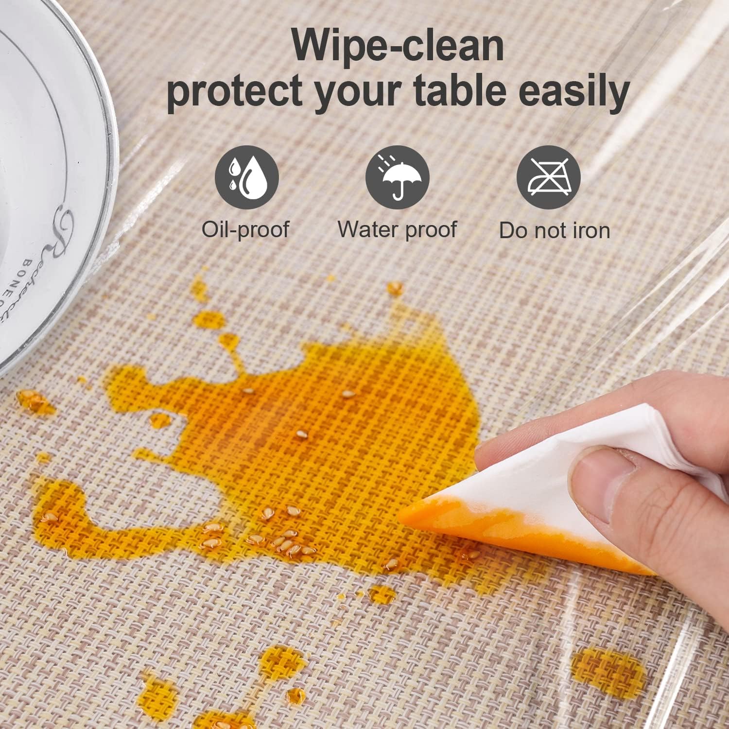 Pioggia Clear Tablecloth Protector Rectangle Waterproof Oil-Proof Plastic Table Cloth Wipeable PVC Table Cover for Indoor and Outdoor (Clear, 60 x 102 Inch)