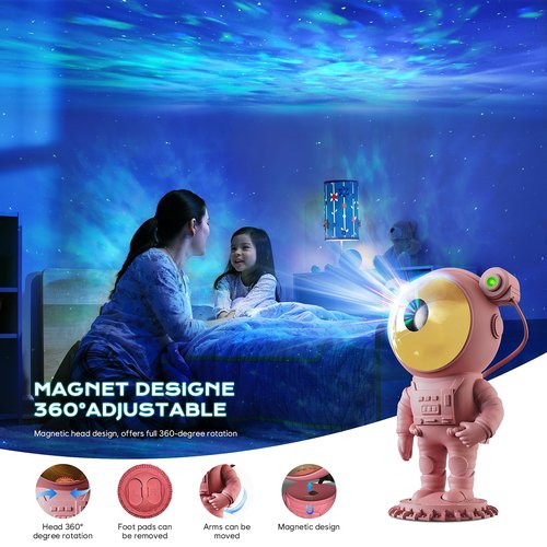 Astronaut Galaxy Starry Sky Projector, Night Light with Remote Control & Timer, Gift (Pink)