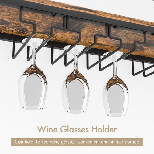 Nidouillet Wall Mounted Wine Rack with LED Light, 31.5" Bar Liquor Shelves with Glass Holder, Metal Hanging Bar Shelves Wine Storage Rack Display for Kitchen Home Bar Dining Room Living Room