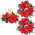 Regine Switzerland Christmas Candle Rings - Artificial Red Poinsettia & Pine Holders | 2 Pcs for Holiday Decor