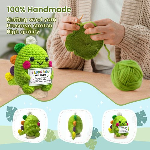 Gossby Valentines Day Gift for Wife Husband Boyfriend Girlfriend - Handmade Positive Dinosaur Crochet - Romantic Anniversary, Christmas, Birthday Couple Gift for Him Her - I Love You This Much