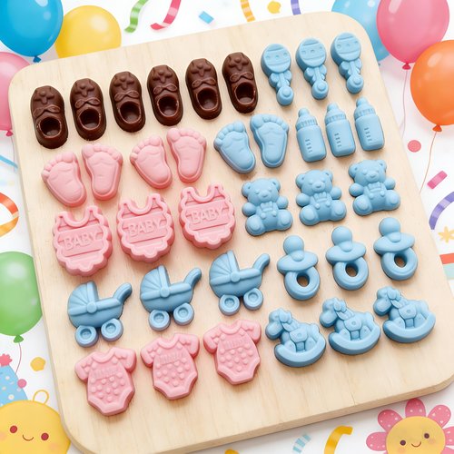 2 Pcs Baby Shower Chocolate Molds, Baby Feet Bottle Carriage Nursing Silicone Molds for Chocolate Candy Gummy Resin Soap Wax Melts Ice Cube Jelly Bite Size