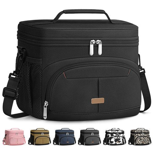 Pritent Lunch Box for Man Women, Insulated Lunch Bag Cooler Bag Leakproof Lunchbox Lunch Tote Bags with Removable Strap for Work School Picnic Travel (Black/12L