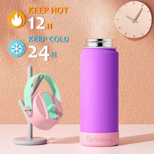 Fimibuke Kids Insulated Water Bottle - 18oz BPA-Free Stainless Steel Tumbler with Straw | Leak-Proof Cotton Candy Design