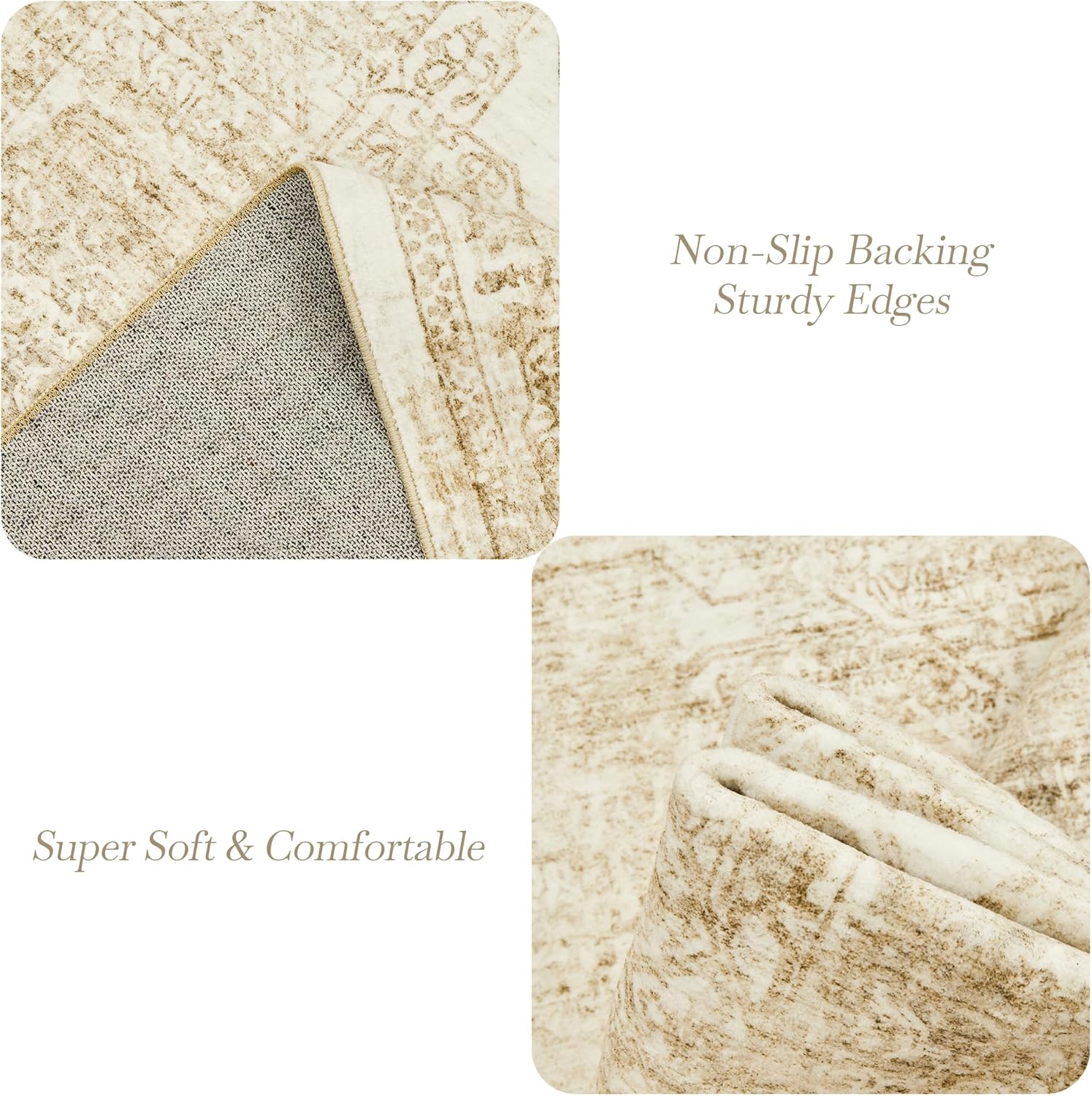 Soalmost Washable Area Rug - Vintage Beige 8x10 Soft Non-Slip Rug for Living Room & Bedroom