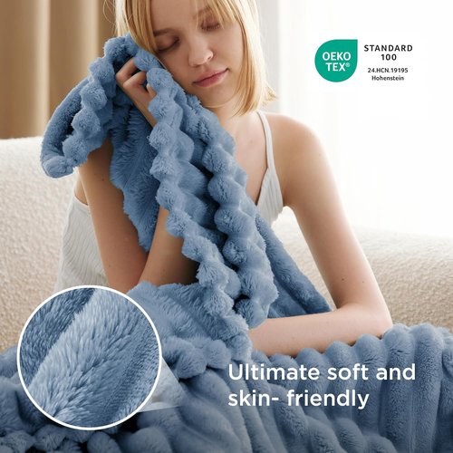 Bedsure GentleSoft Fall Throw Blanket - Cozy Blue Blanket for Couch, Perfect 50x60 Inches Size