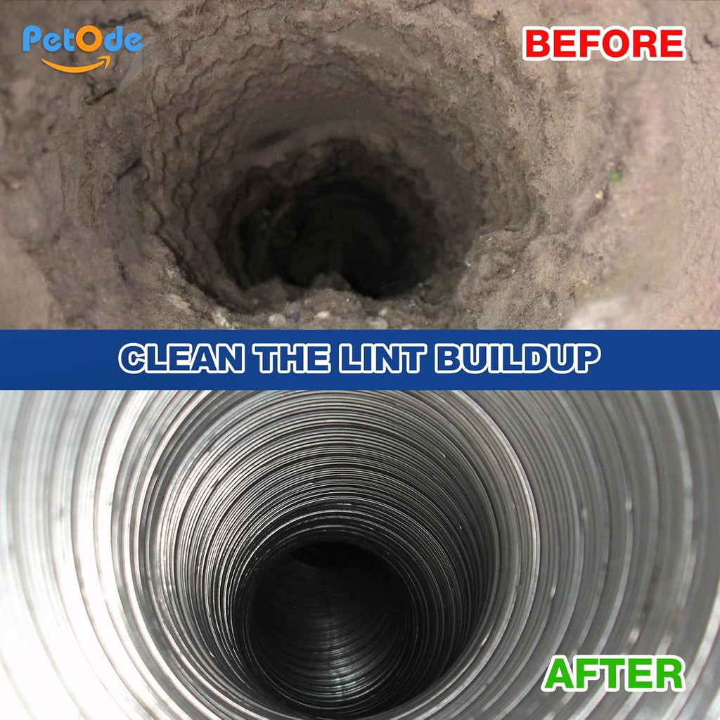PetOde 32 Feet Dryer Vent Cleaner Kit - Flexible Quick Snap Brush with Drill Attachment for 360° Cleaning