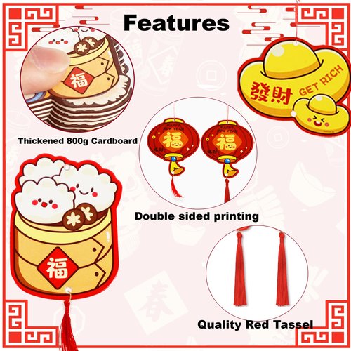 Valauni 36Pcs Chinese New Year Decorations 2026 Lucky Hanging Ornaments Fu Knot Pendants Lunar New Year of The Horse Decoration for Home Office Tree Wall Party Spring Festival Chinese New Year Decor