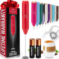 Zulay Kitchen Powerful Milk Frother AA Batteries Included – Ultra Fast Handheld Drink Mixer with Stainless Steel Whisk Stirrer for Coffee, Protein, Matcha & More, Frother Wand Electric Frothmate Red