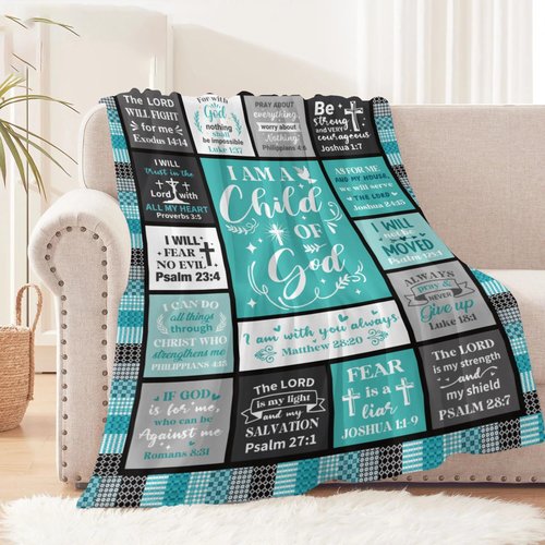 UHANKRU Christian Blanket for Women Faith - Teal Christian Gift - I Am a Child of God Blanket - Inspirational Religious Birthday Gifts for Women, Baptism Gifts for Girl, 60"x50"