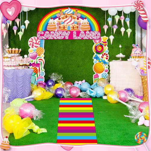 4Pcs Sweet Candyland Party Decorations Candy Door Covers Candyland Hanging Banner Backdrop Candy Land Store Porch Sign Colorful Runner Rug Background Photo Prop for Baby Shower Birthday Party Supplies