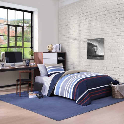Nautica - Twin Comforter Set, Reversible Cotton Bedding with Matching Sham, Medium Weight for Year Round Use, Oeko-Tex Certified, Dorm Essentials (Bradford Navy/Khaki)