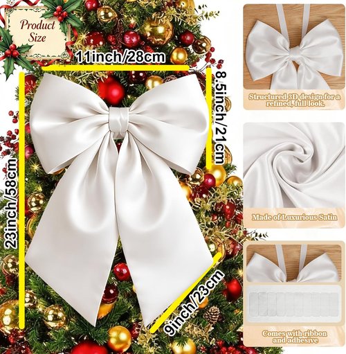 **White Bow Decor | Large 22" x 11" Crib Skirt with Big White Bows for Baby Showers & Weddings**