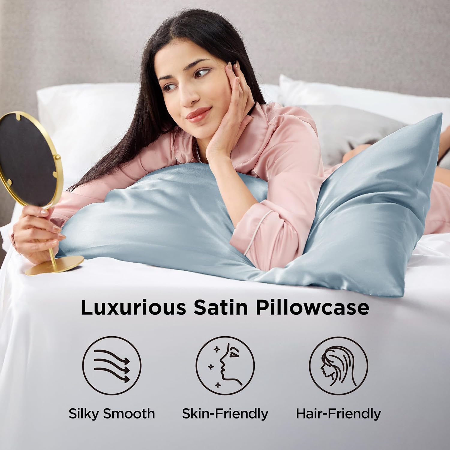 Bedsure Satin Pillowcases - Luxurious Silk-Like Queen Size Set of 2 | Stone Blue, 20x30 Inches